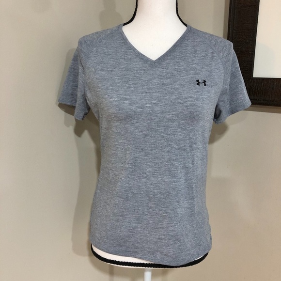 **UNDER ARMOUR* Gray V-Neck Short Sleeve Shirt - Picture 1 of 6